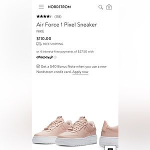 Nike Women's Air Force 1 Pixel Shoes in Pale Pink - as seen in Nordstrom